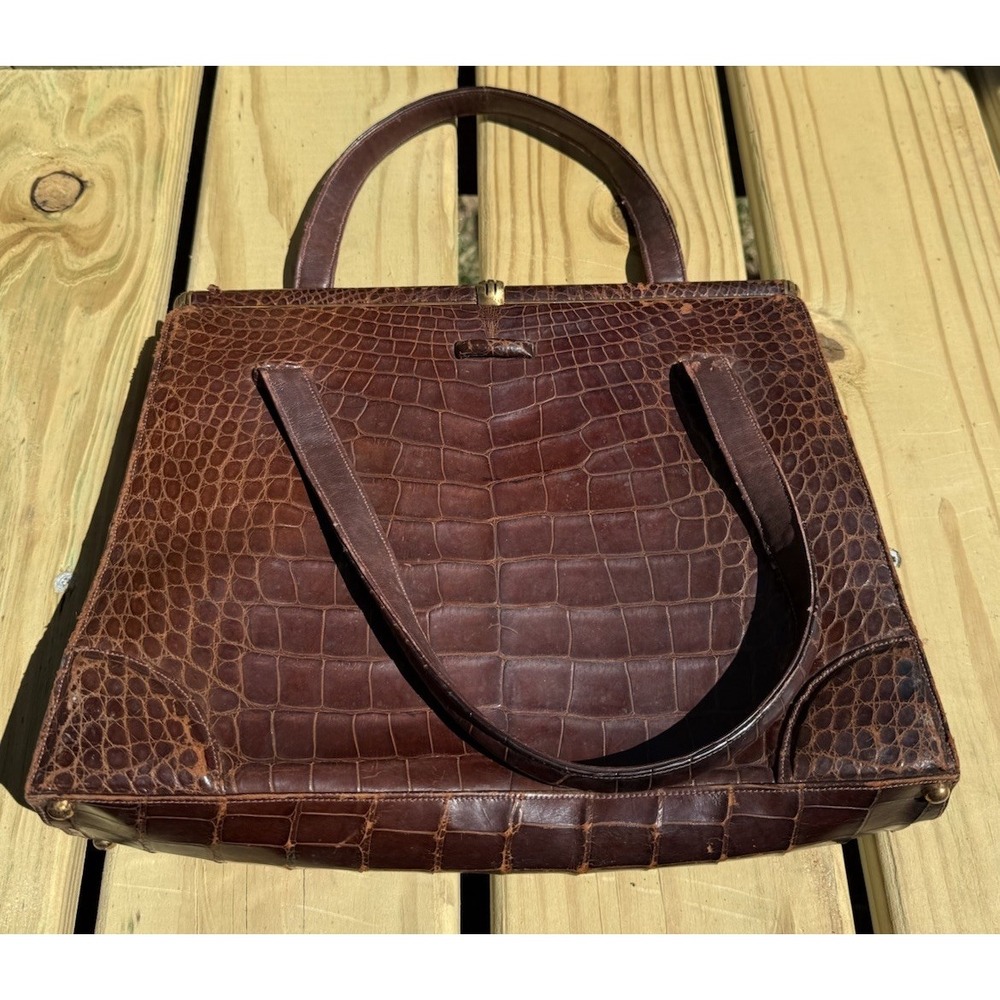 Vintage Lucille De Paris Saks 5th Avenue Brown Alligator Purse Handbag - Picture 3 of 16